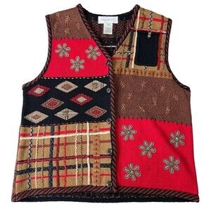 Susan Bristol Vest Women Medium Neutral Tones Metal Hand Embroidered Pocket